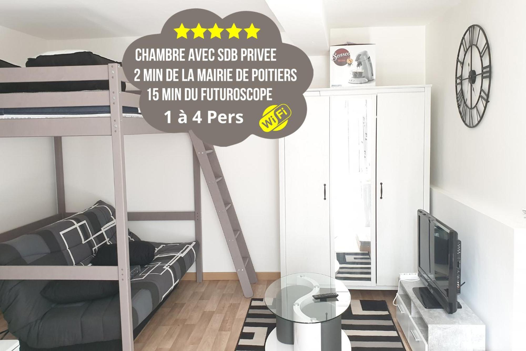 Chambres Poitiers Centre Ville - Salle De Bain, Refrigerateur, Tv Et Machine A Cafe Privatifs - Cuisine Commune - Terrasse - Hotel De Ville A 200M Kültér fotó